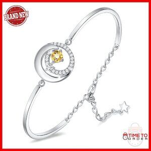 Sterling Silver Moon Star Birthstone Bracelet Adjustable Fine Jewelry Gift